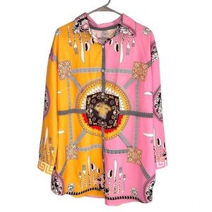 High End Fashion Button Downed Graphic Oversized Shirt